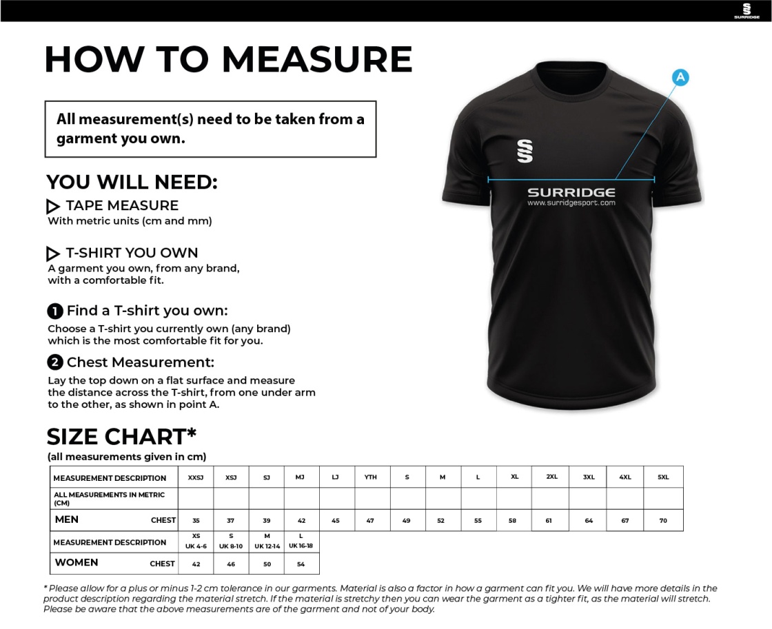 Brunel Hockey - Away Shirt - Women's Fit - Size Guide