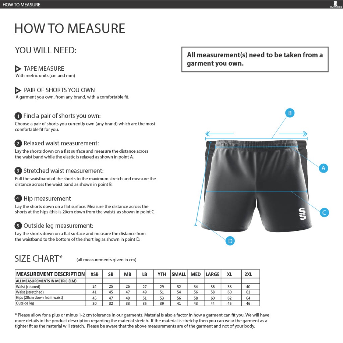 Brunel Futsal Home Shorts - Men's Fit - Size Guide