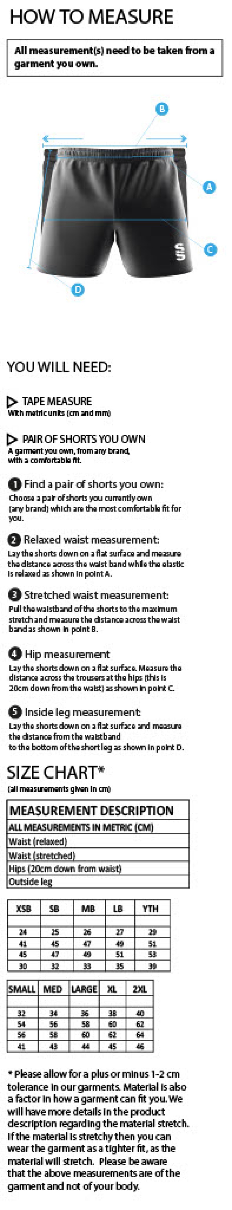 Brunel Hockey - Shorts - Men's Fit - Size Guide