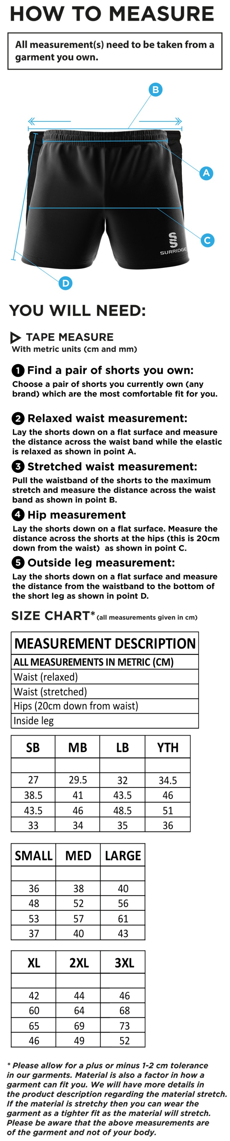 Sports Science - Performance Gym Short - Size Guide