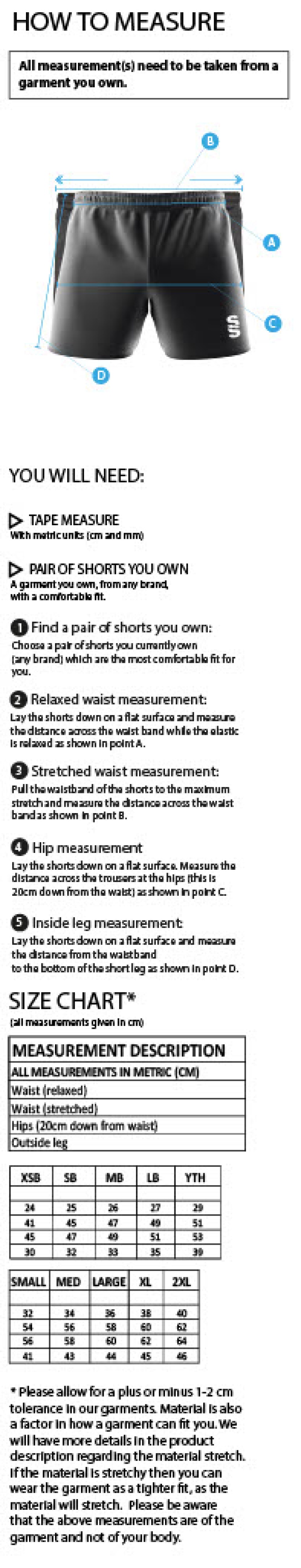 Brunel Libero - Away Shorts - Men's Fit - Size Guide