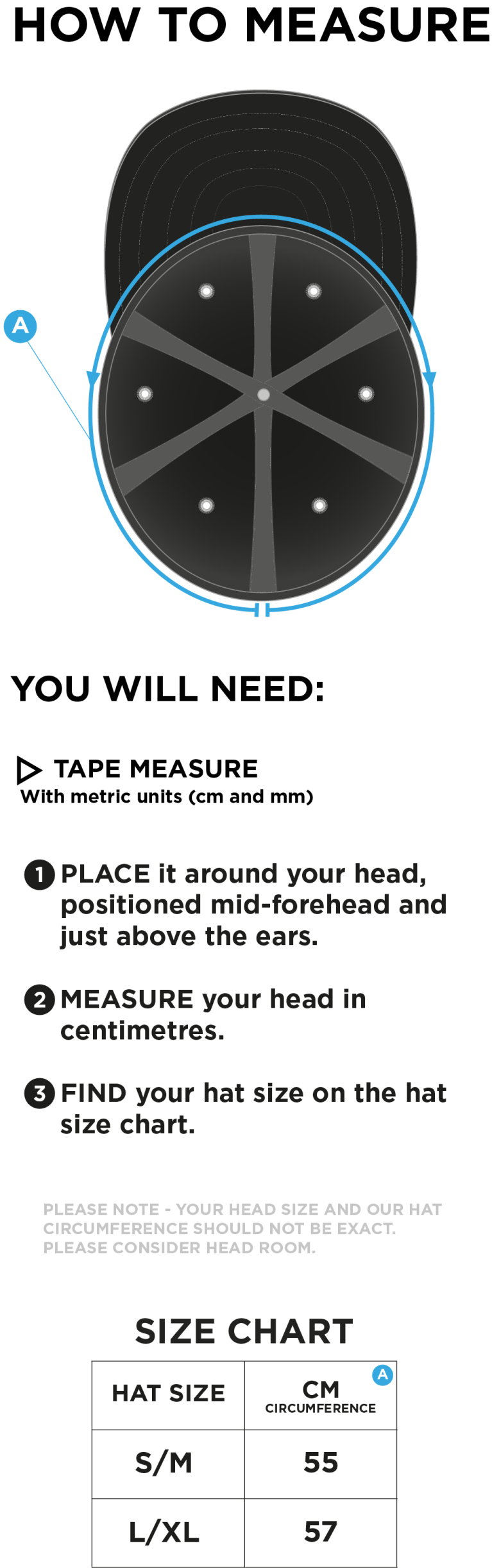 Brunel University - Fuse Flexi Cap - Size Guide