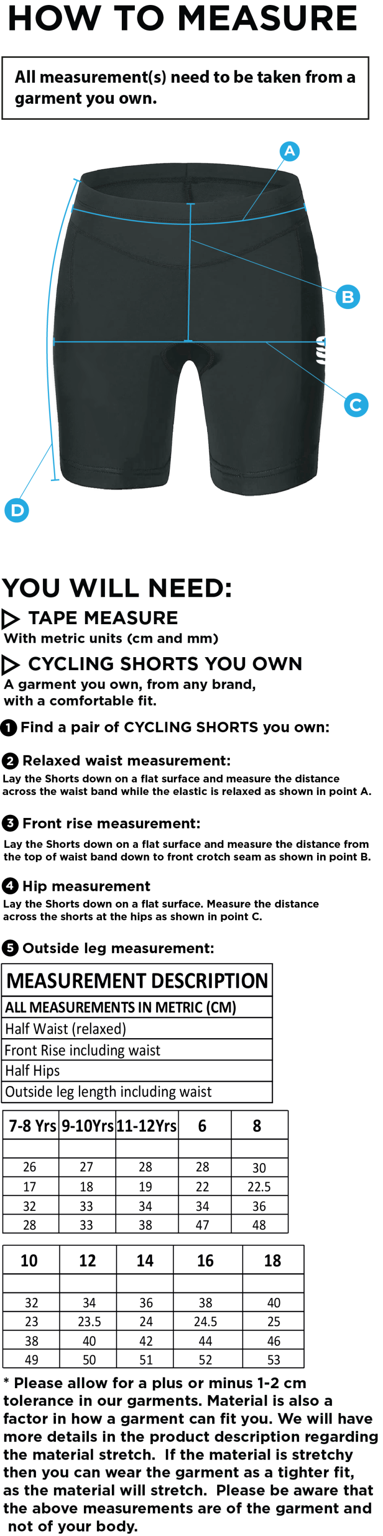 Brunel University - Dual Cycling Short - Women's Fit - Size Guide