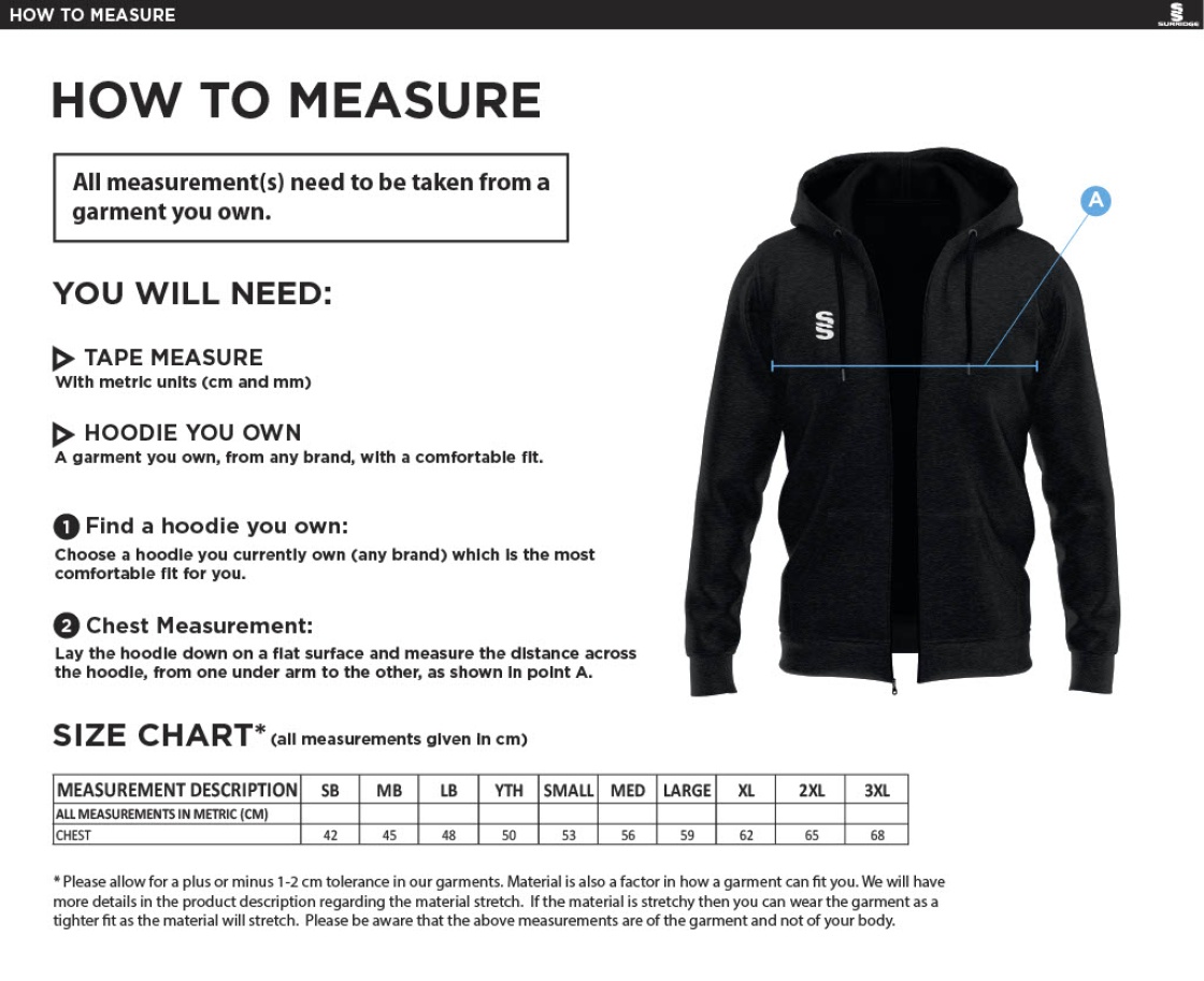 Brunel University Dual Bonded Full Zip Hoody - Size Guide