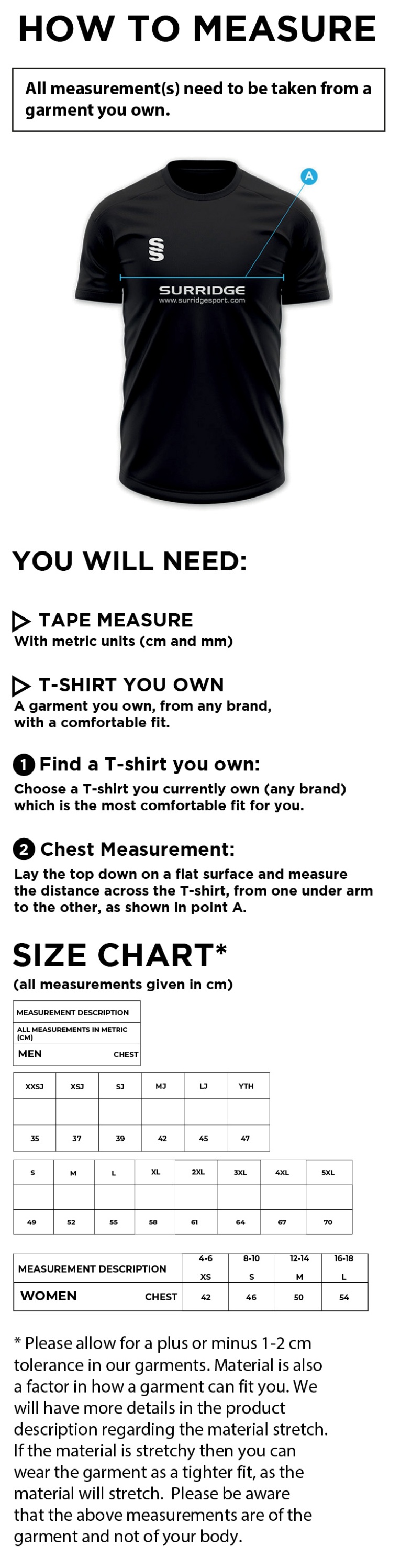 Brunel Hockey - Away Shirt - Women's Fit - Size Guide