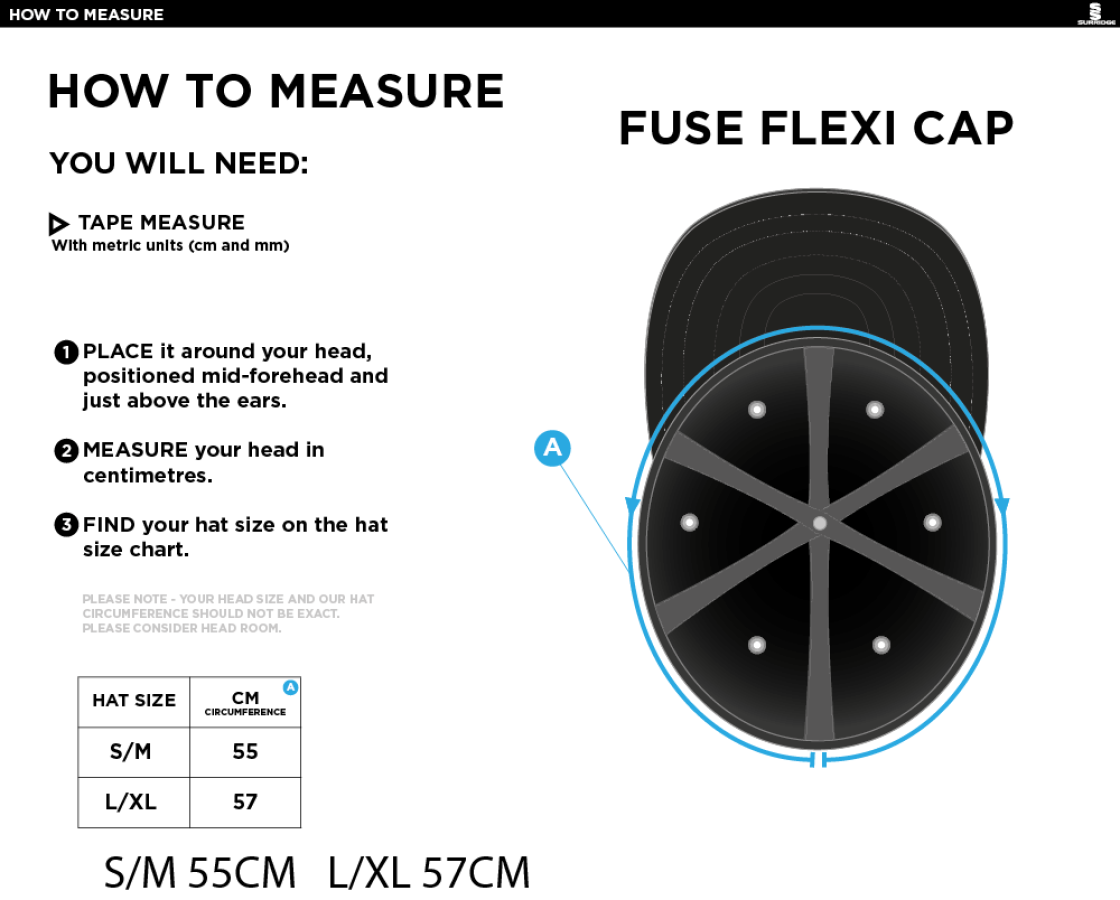 Brunel University - Fuse Flexi Cap - Size Guide
