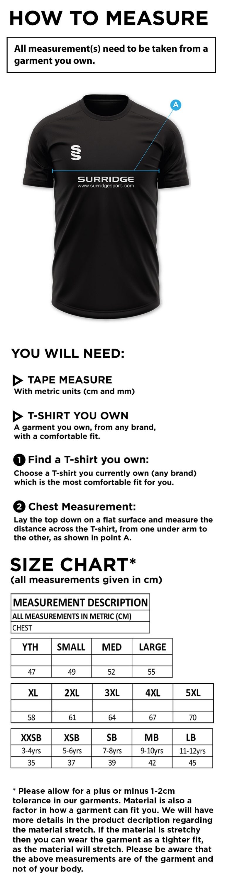 Sports Science - Dual Games Shirt - Size Guide