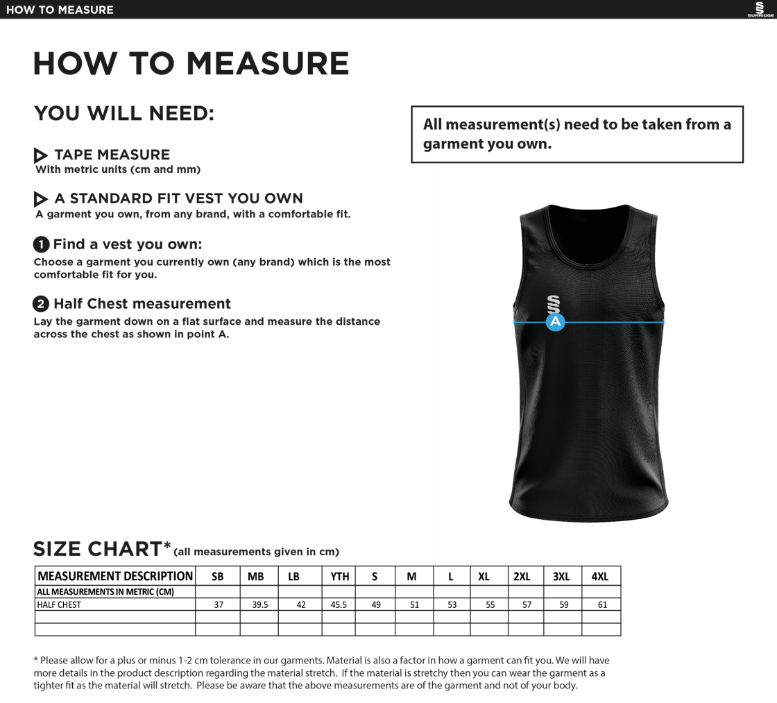 Brunel Athletics - Vest - Men's Fit - Size Guide