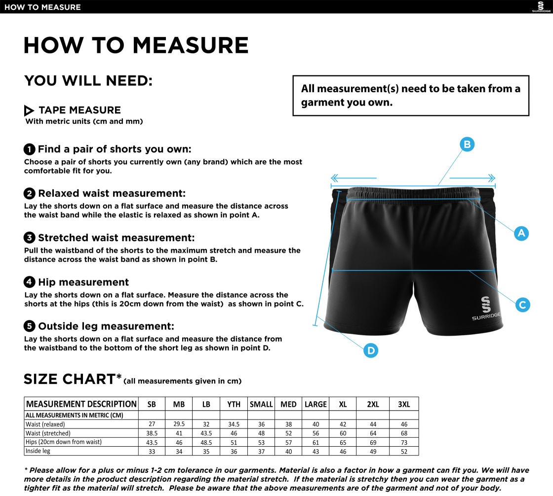 Brunel University - Dual Gym Shorts - Unisex Fit - Size Guide
