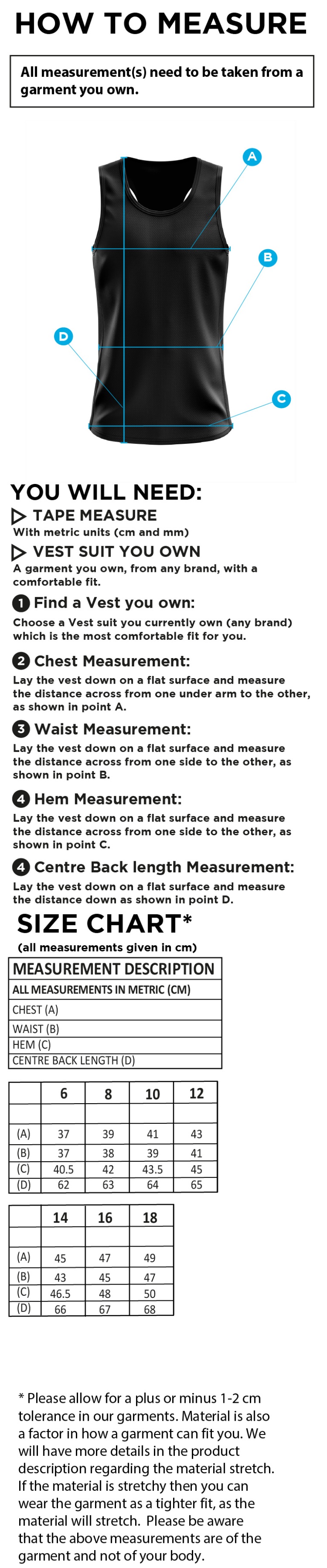 Brunel Athletics - Vest - Women's Fit - Size Guide