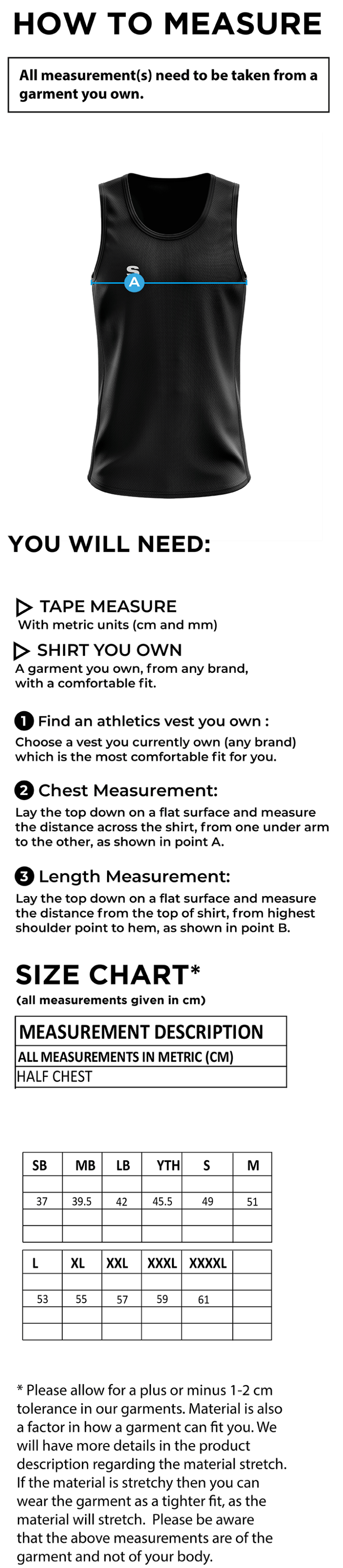 Brunel Athletics - Vest - Men's Fit - Size Guide