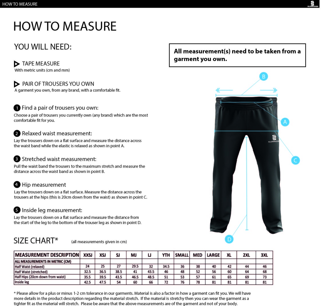 Brunel University - Dual Poplin Track Pant - Unisex Fit - Size Guide