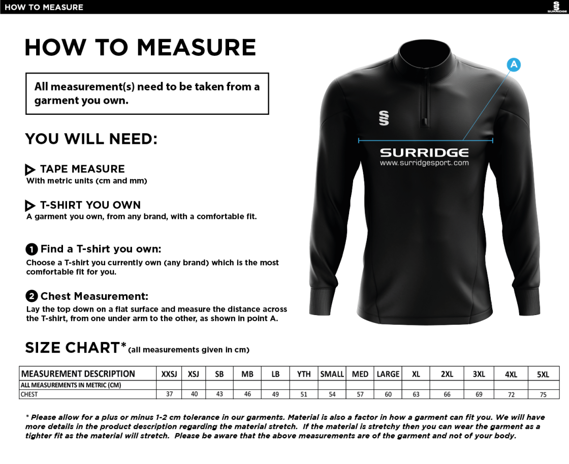 Sports Science - 1/4 Zip Dual Performance Top - Size Guide