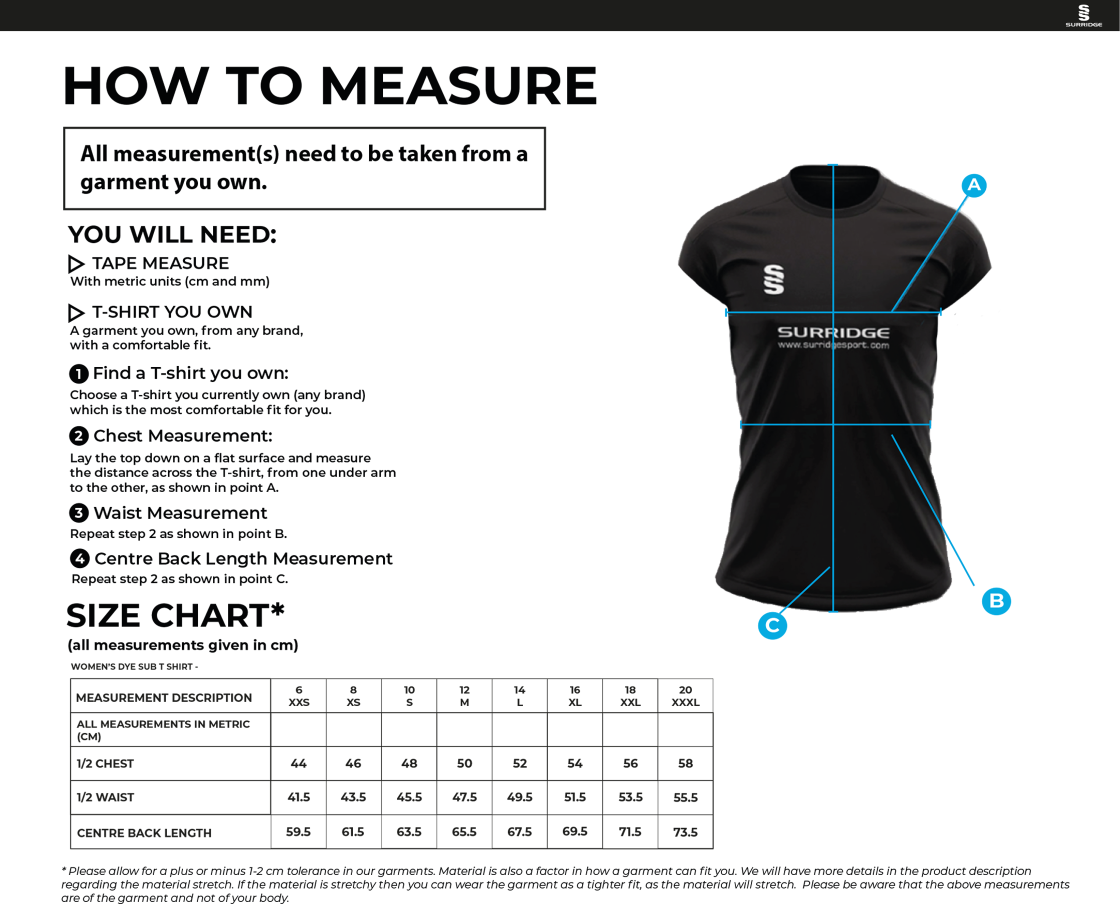 Brunel Volleyball - Away Playing Shirt - Women's Fit - Size Guide