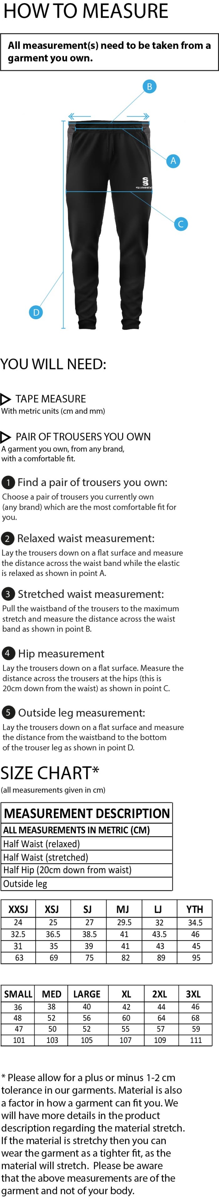 Brunel University - Dual Skinny Pants - Unisex Fit - Size Guide