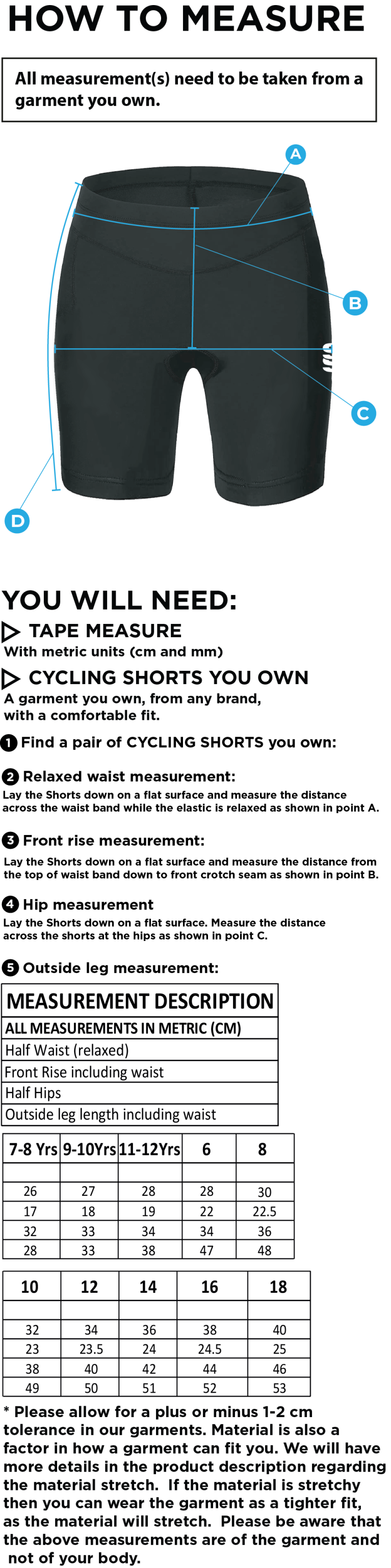 Brunel University - Dual Cycling Short - Women's Fit - Size Guide