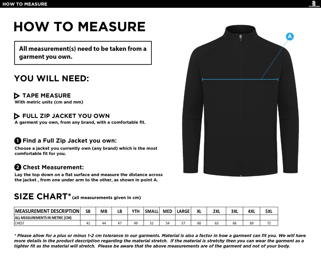 Brunel University - ACTIVE PRESENTATION JACKET - Size Guide