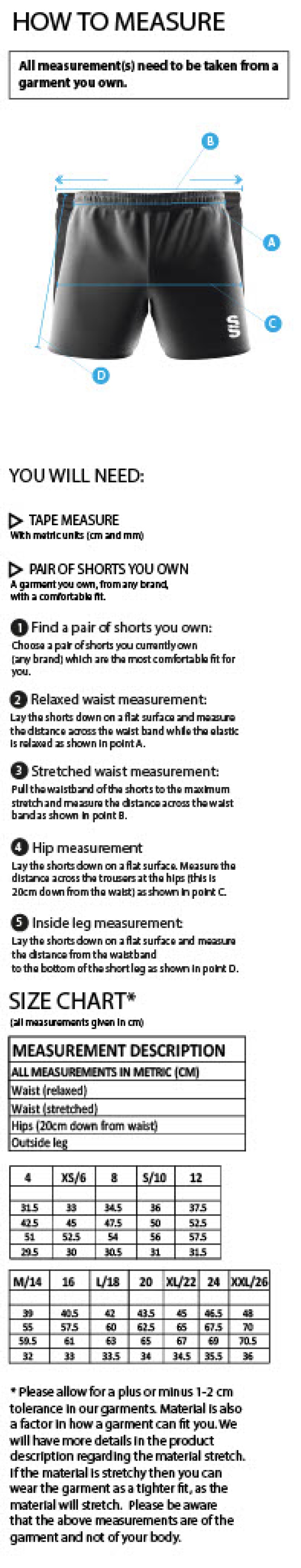 Brunel Libero - Home Shorts - Women's Fit - Size Guide