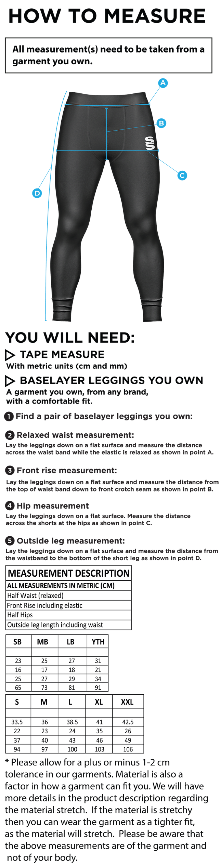 Brunel University - Dual Baselayer Legging - Men's Fit - Size Guide