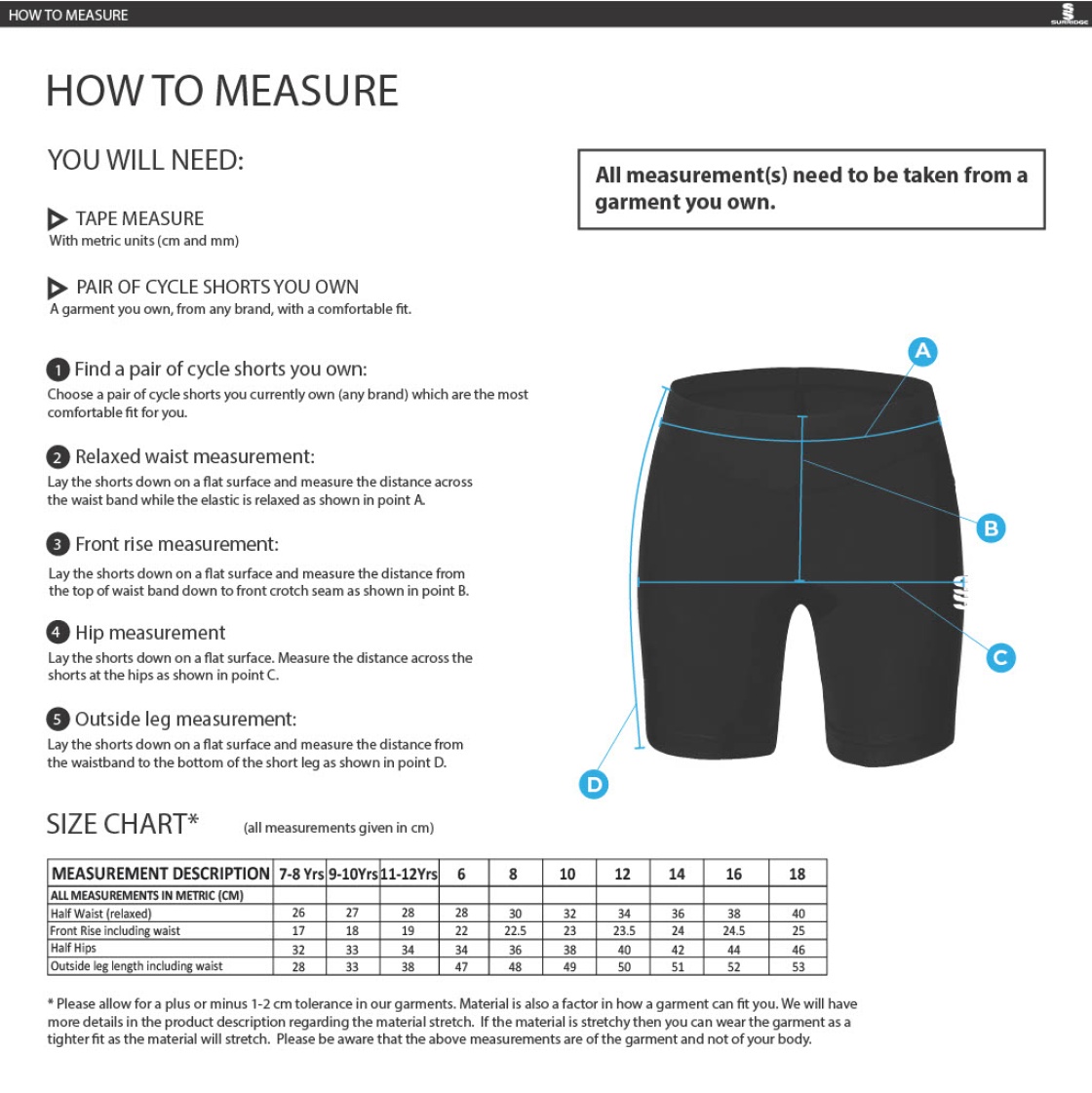 Brunel University - Dual Cycling Short - Women's Fit - Size Guide
