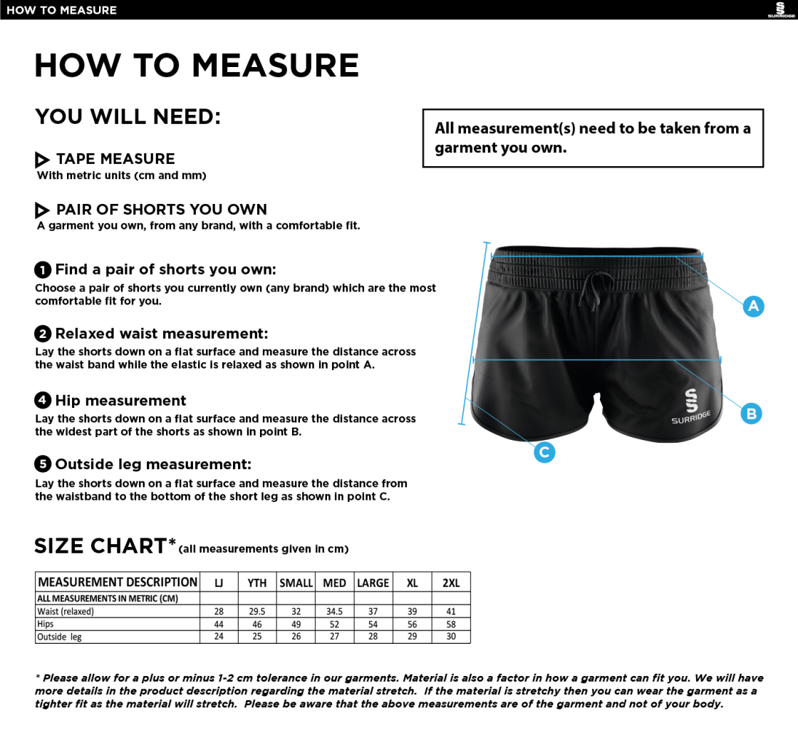 Brunel University - Dual Active Shorts - Women's Fit - Size Guide