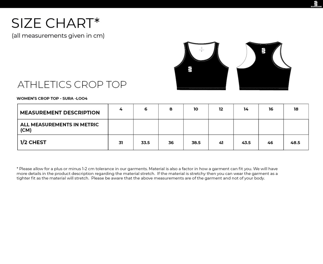 Brunel Athletics - Crop Top - Size Guide