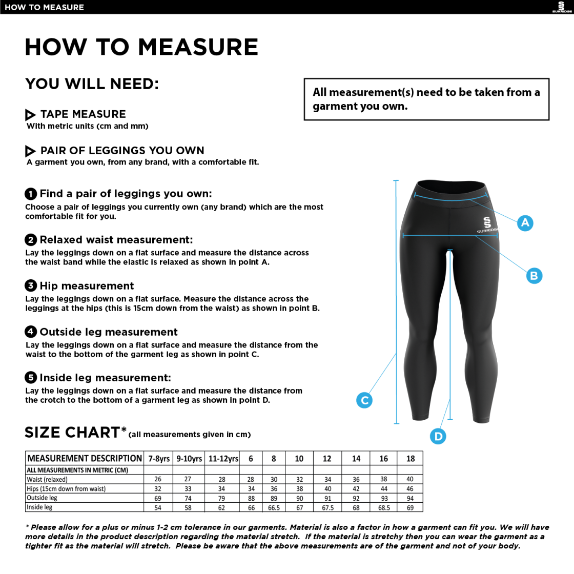 Brunel University - Dual Leggings - Women's Fit - Size Guide