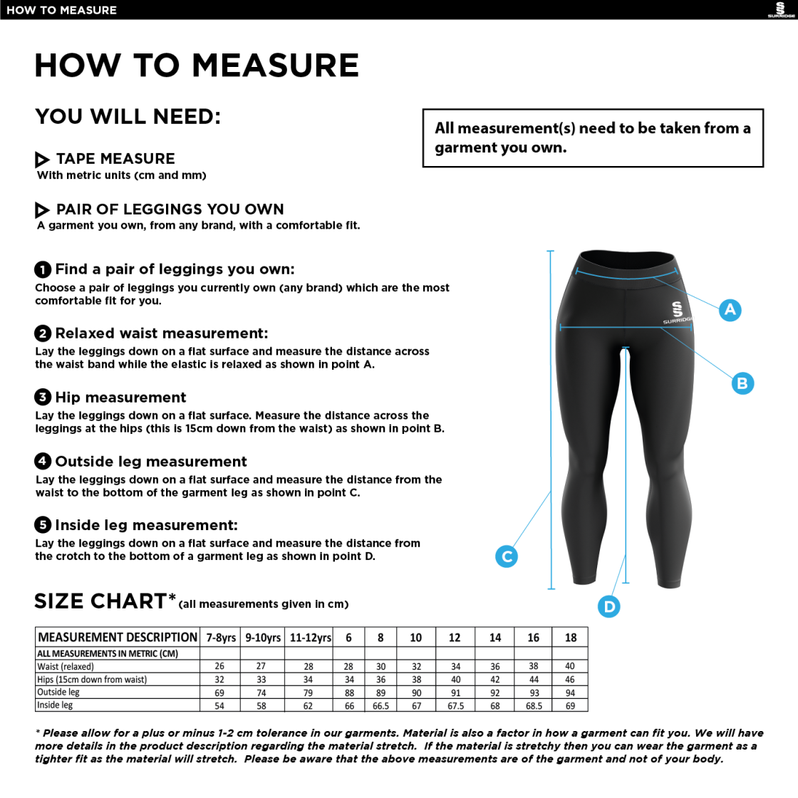 Brunel University Dual Leggings : Navy - Size Guide