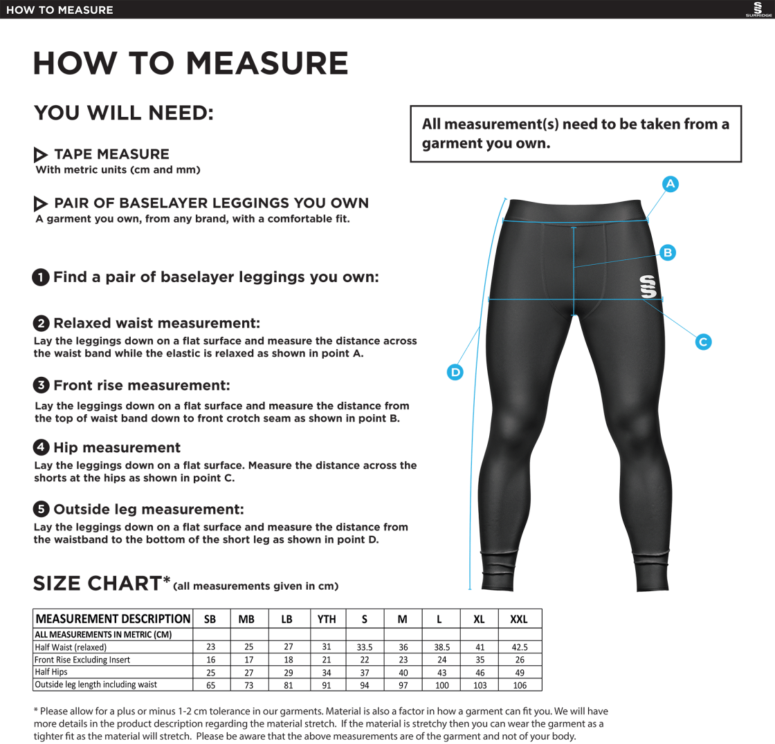 Brunel University - Dual Baselayer Legging - Men's Fit - Size Guide