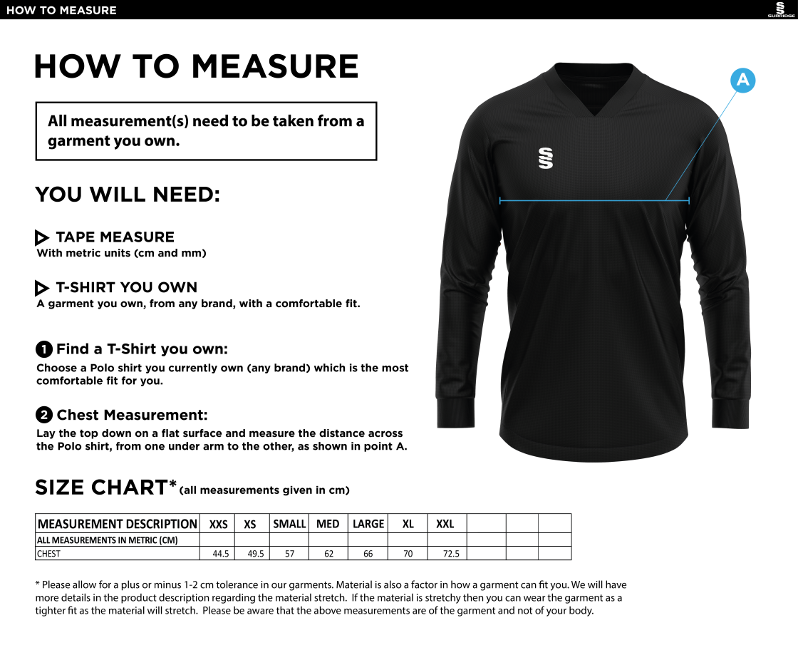 Brunel Hockey - Playing Smock - Unisex Fit - Size Guide