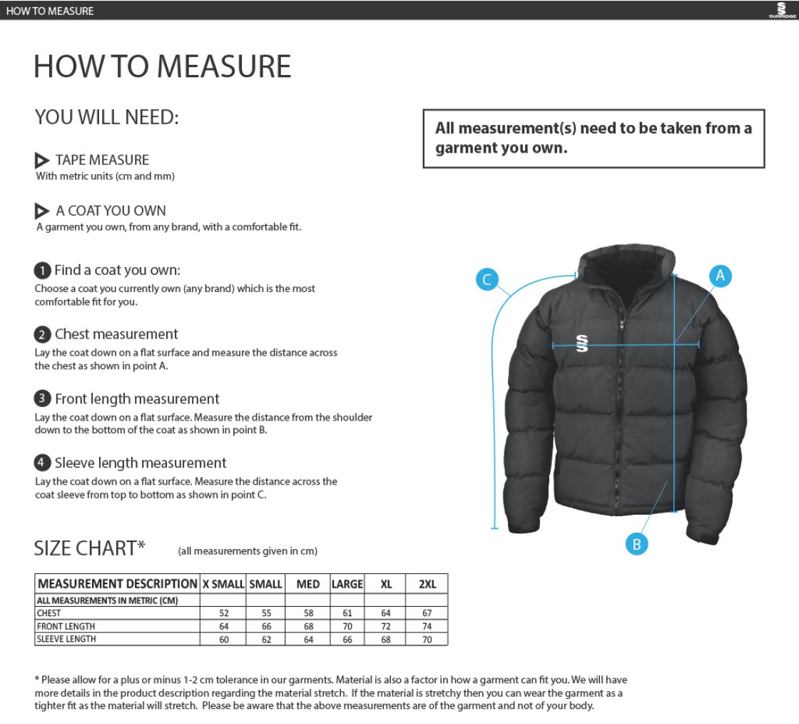 Brunel University - Holkham Down Feel Jacket - Women's Fit - Size Guide