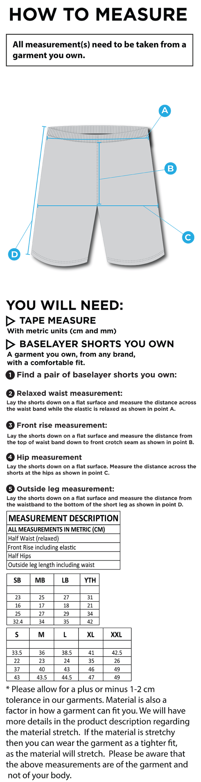 Brunel University - Dual Baselayer Short - Unisex Fit - Size Guide