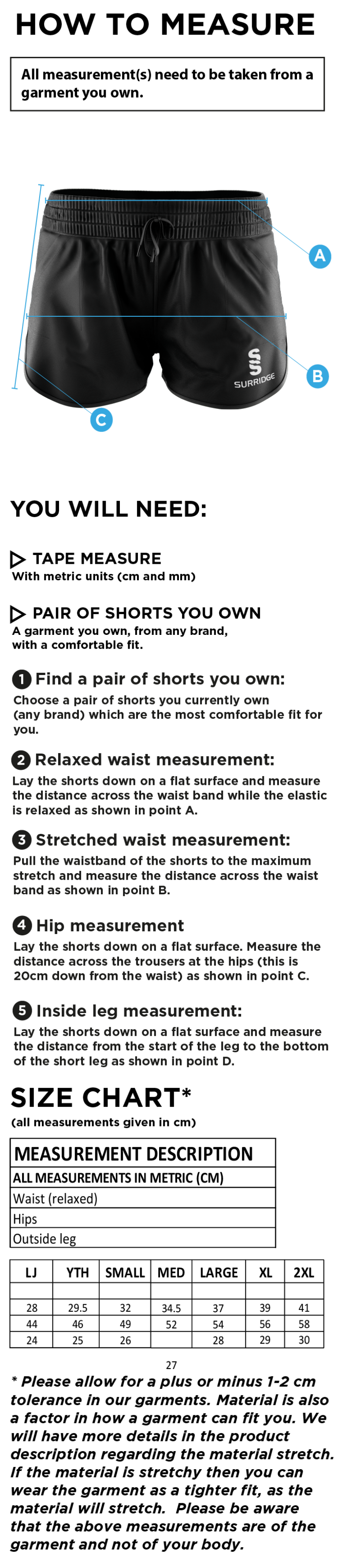 Brunel University - Dual Active Shorts - Women's Fit - Size Guide