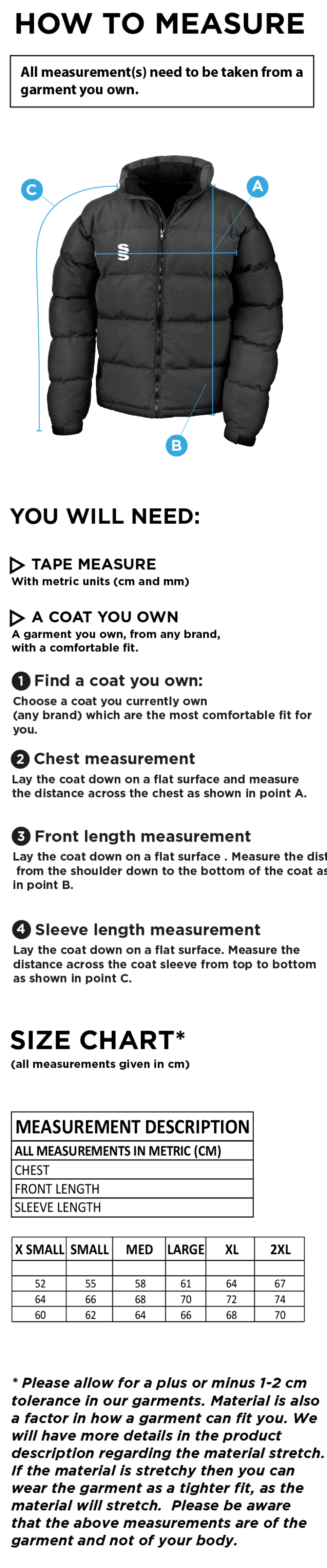 Brunel University - Holkham Down Feel Jacket - Women's Fit - Size Guide