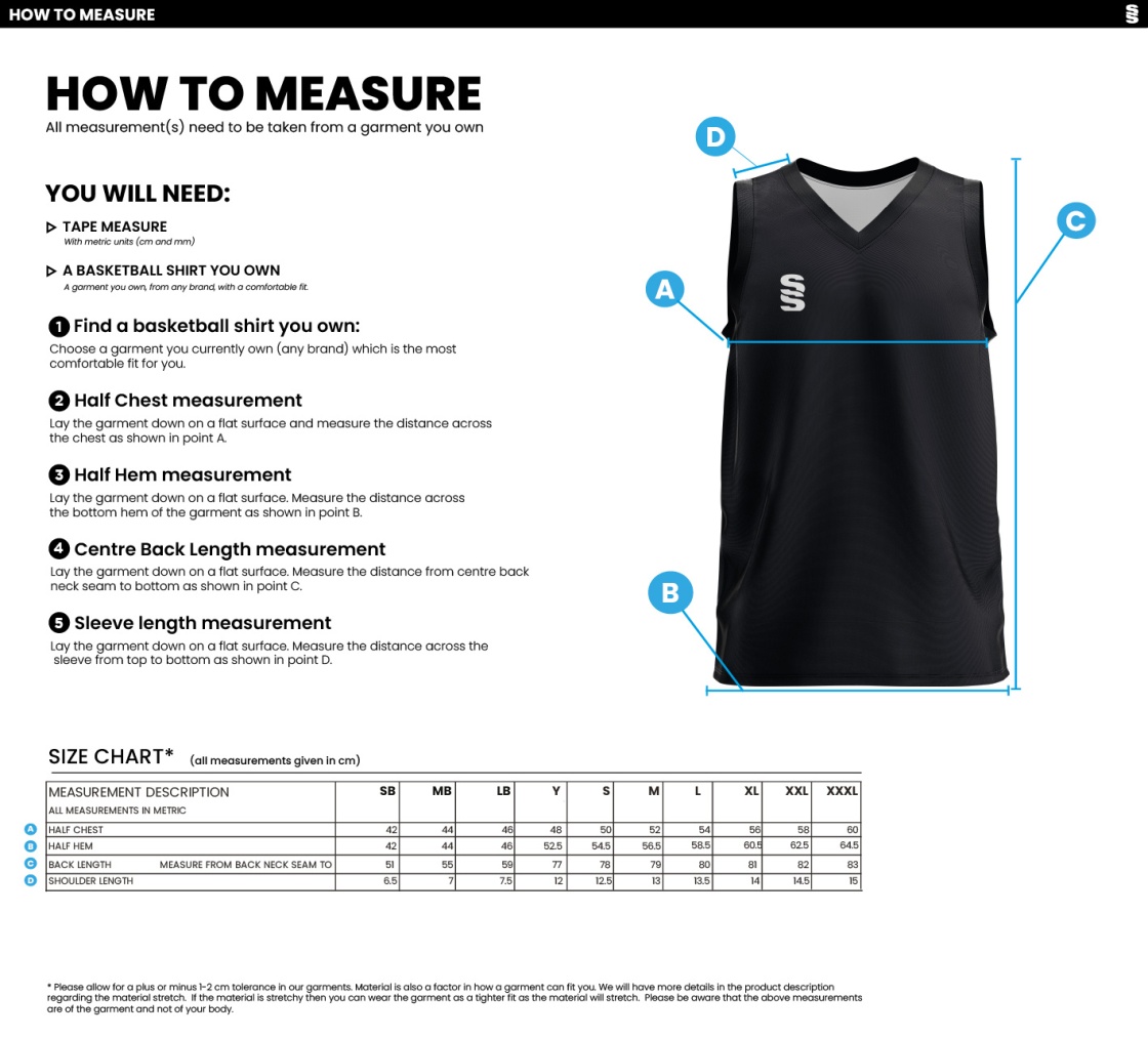 Brunel Basketball - Home Vest - Men's Fit - Size Guide